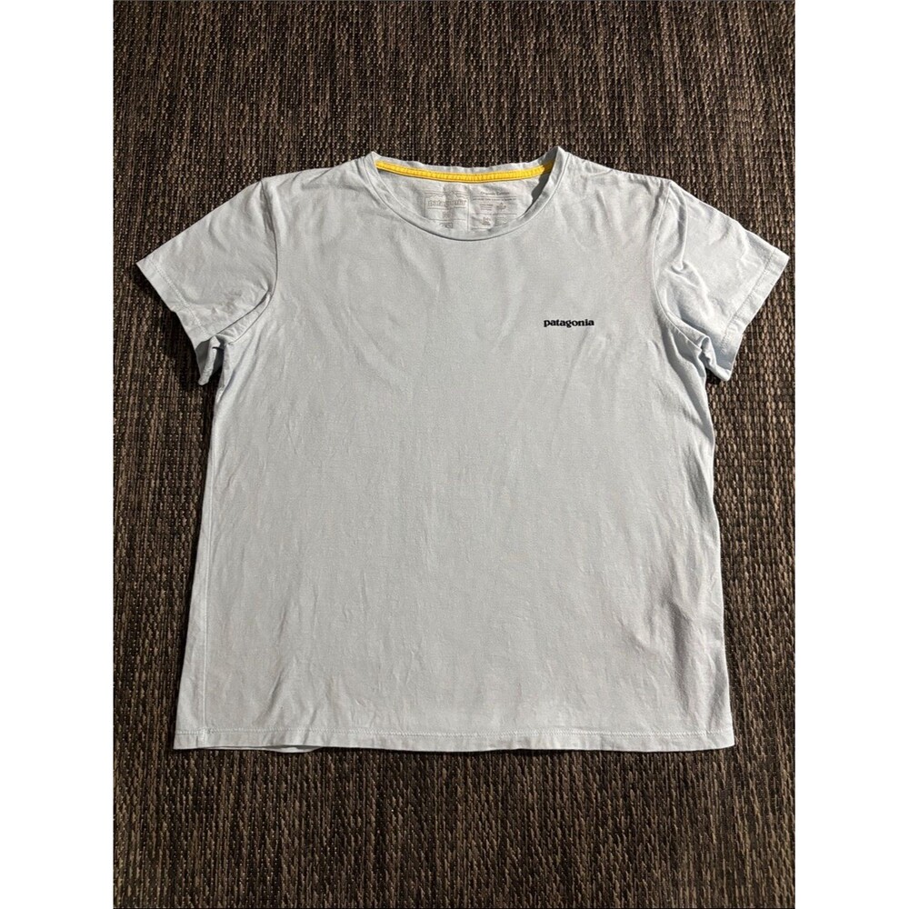 Patagonia Women's P-6 Mission Organic Cotton Tee Shirt Steam Blue Size Medium